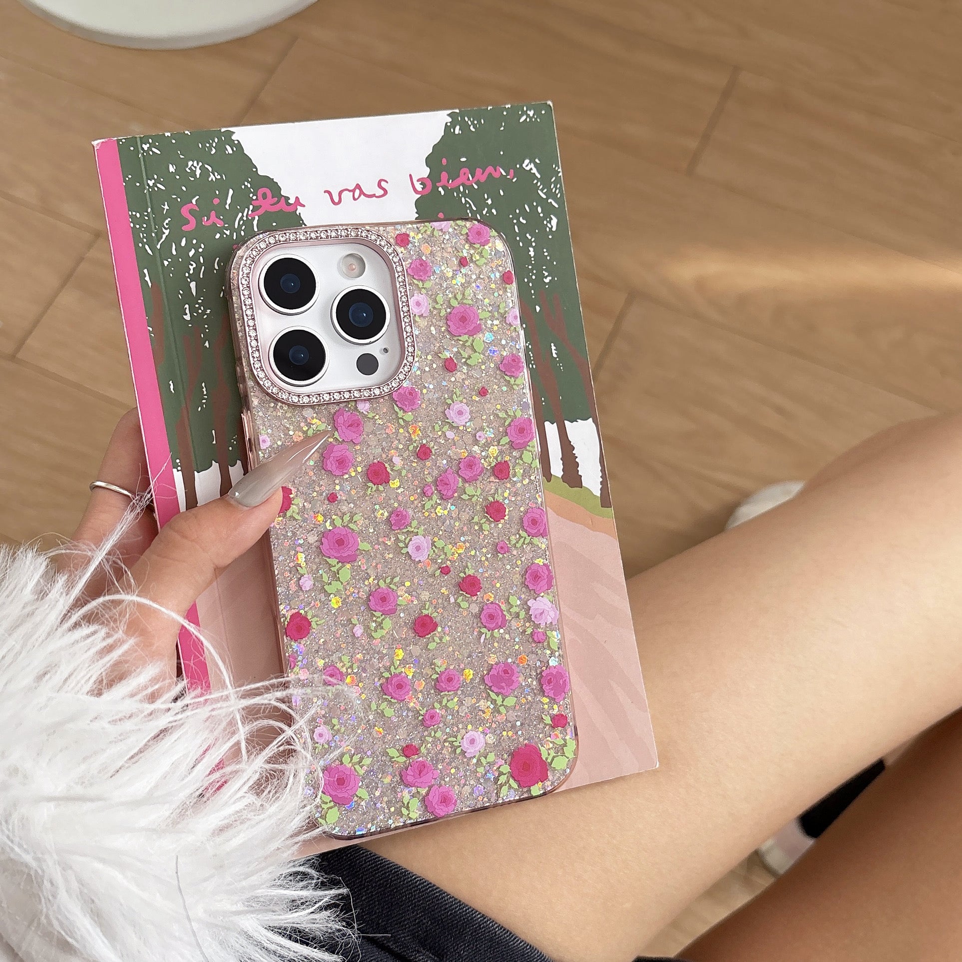 iPhoneケース かわいい ピンク フラワー キラキラ スマホケース
