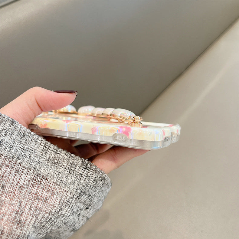 iPhoneケース かわいい フラワー イエロー 持ち手付き スマホケース