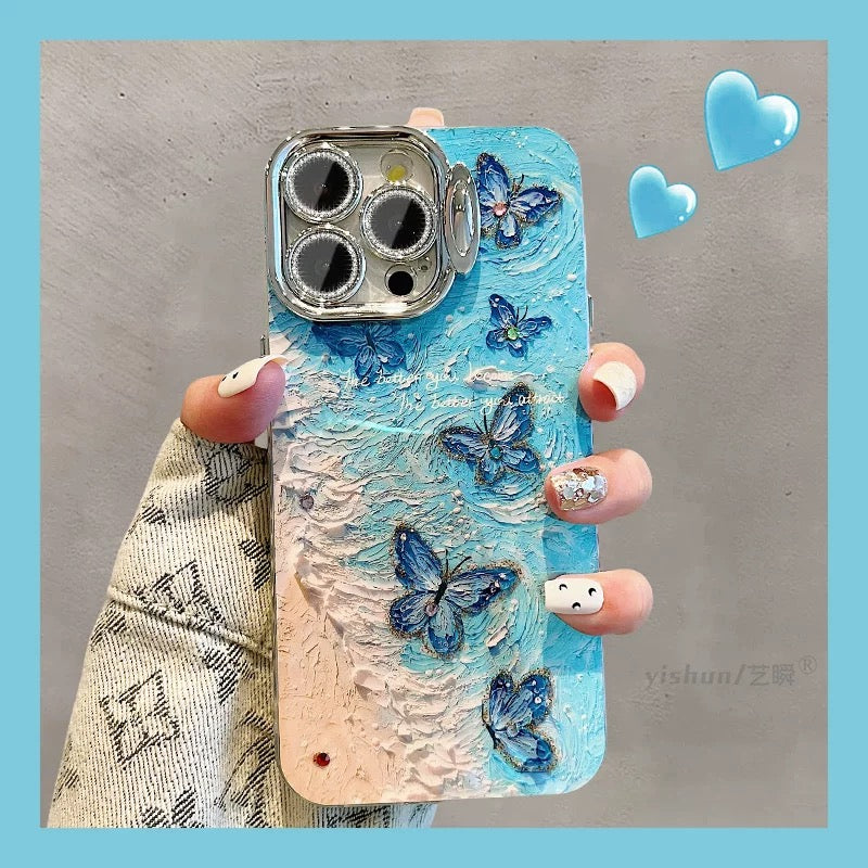 iPhoneケース おしゃれ 蝶々 フラワー スタンド付き スマホケース