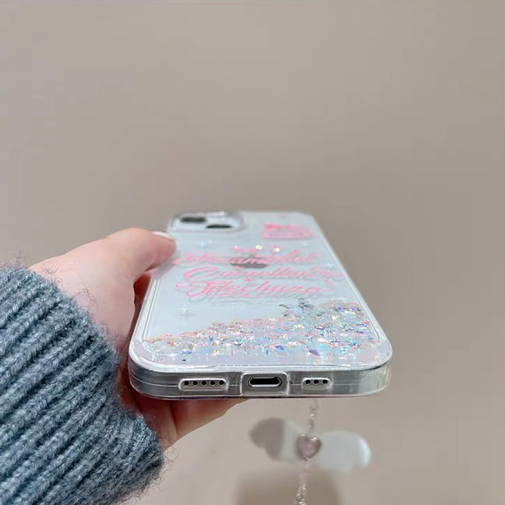 リボン付きピンクシリコンiPhoneケース Y2K懐かしのスライド型携帯ケース ピンク シリコン ハート