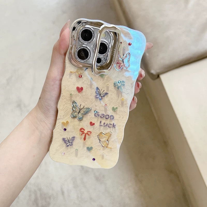iPhoneケース おしゃれ カラフル 蝶々 カメラ保護付き スマホケース