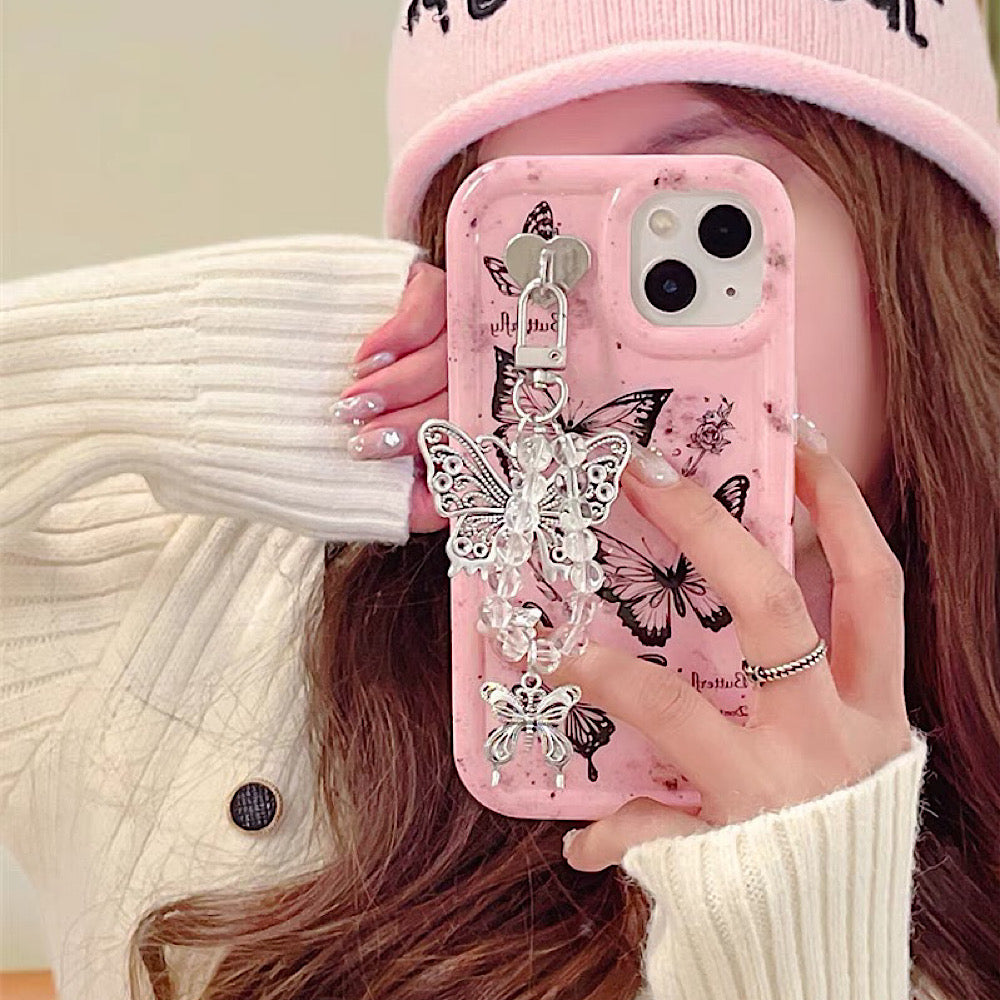 iPhoneケース おしゃれ 蝶々 ピンク スマホケース