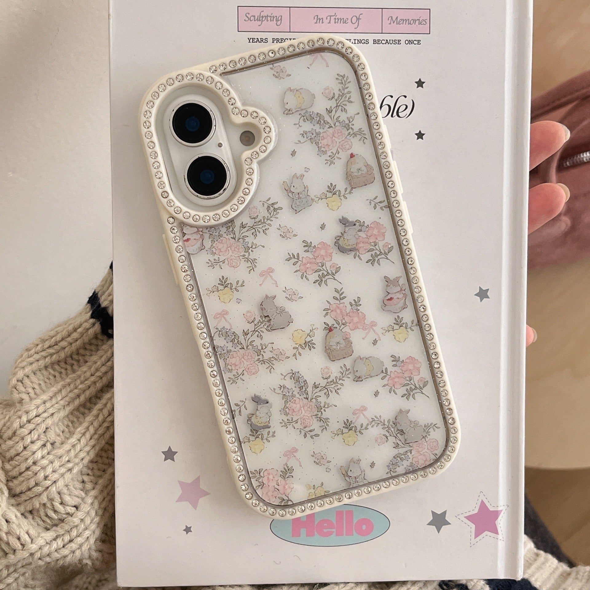 iPhoneケース かわいい うさぎ フラワー ホワイト スマホケース