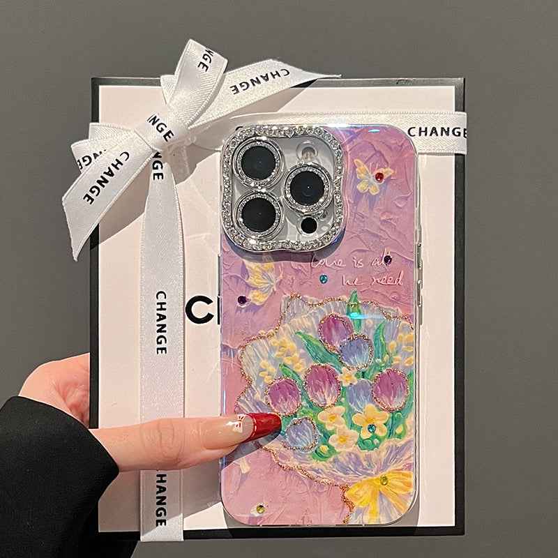 iPhoneケース かわいい フラワー キラキラ カメラ保護付き スマホケース