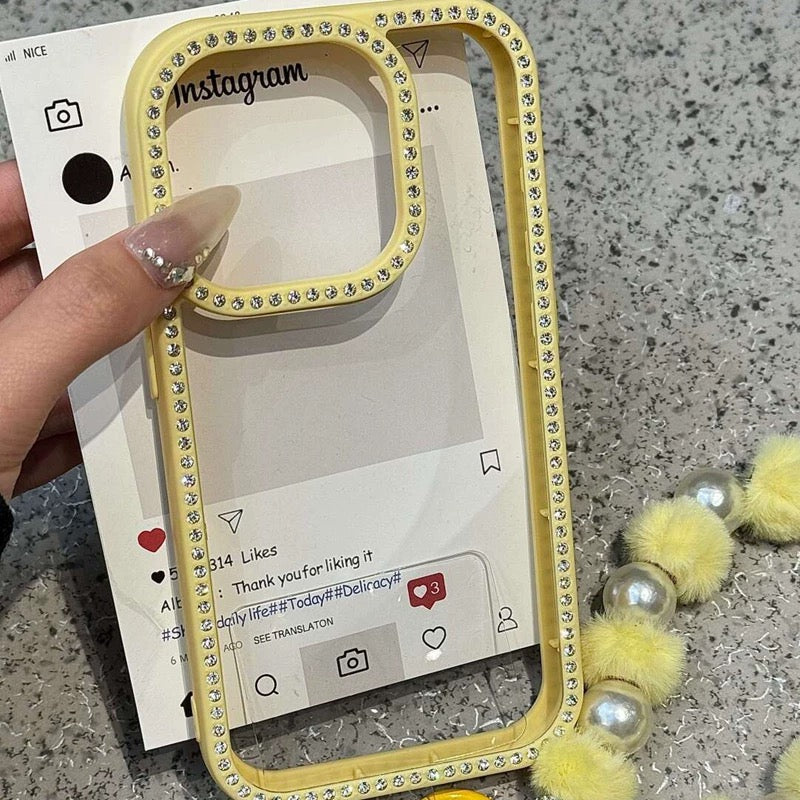 iPhoneケース キラキラ クリスタル付き 単色 透明 クリア スマホケース