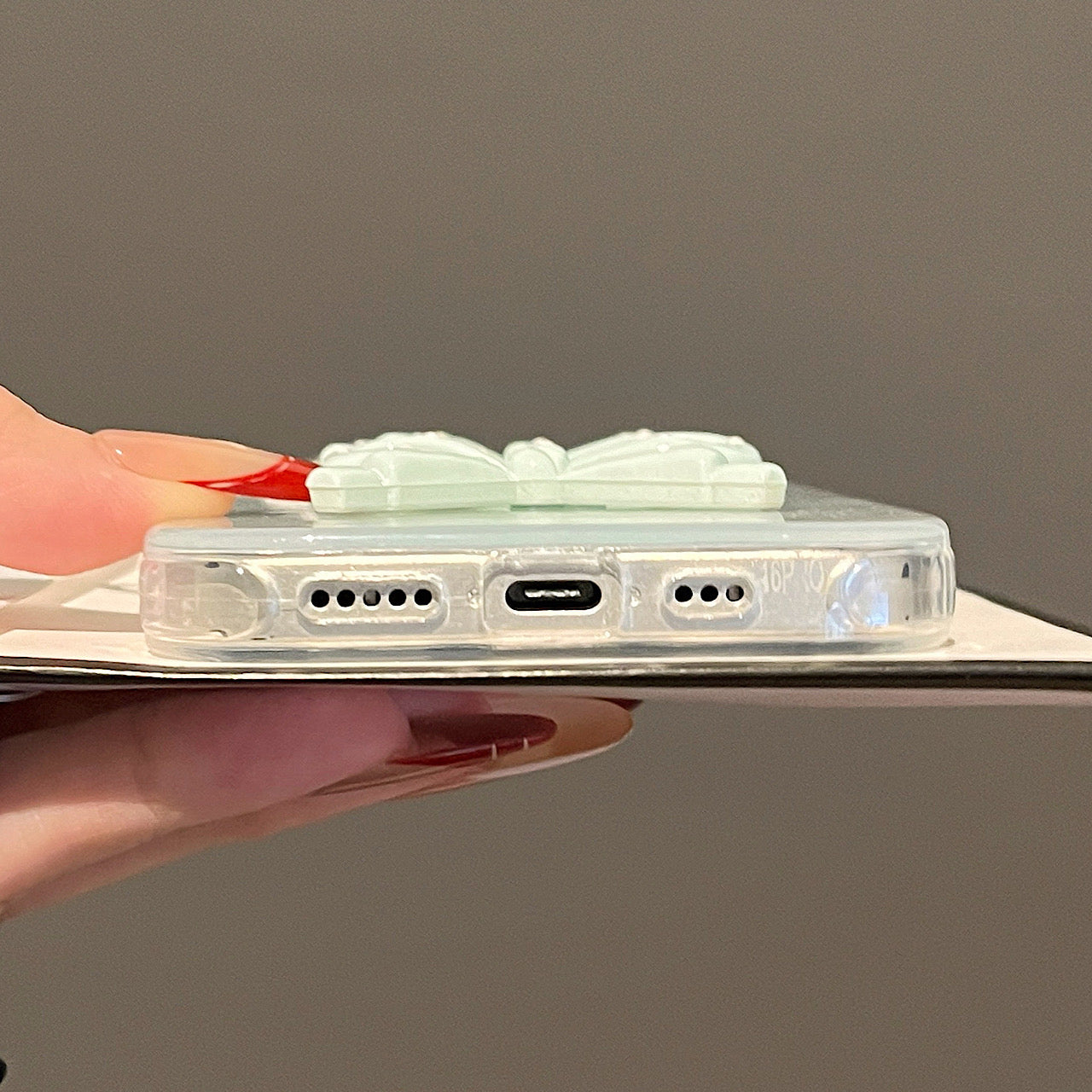iPhoneケース 立体 リボン グリーン スマホケース