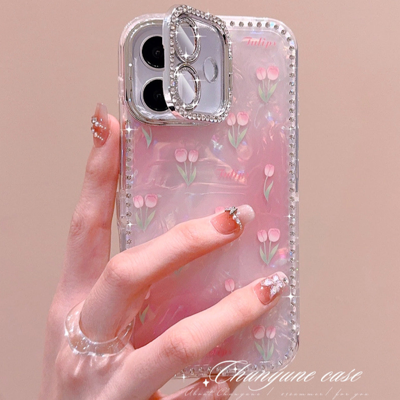 iPhoneケース かわいい ピンク チューリップ スタンド付き スマホケース