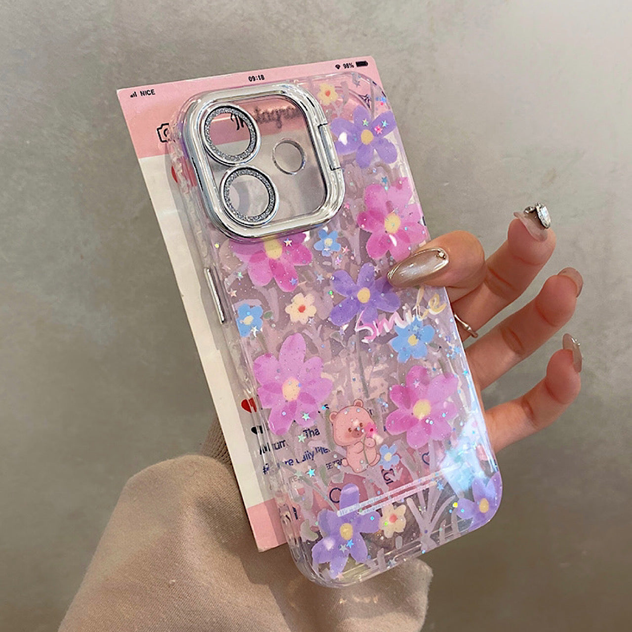iPhoneケース おしゃれ カラフル フラワー スタンド付き スマホケース