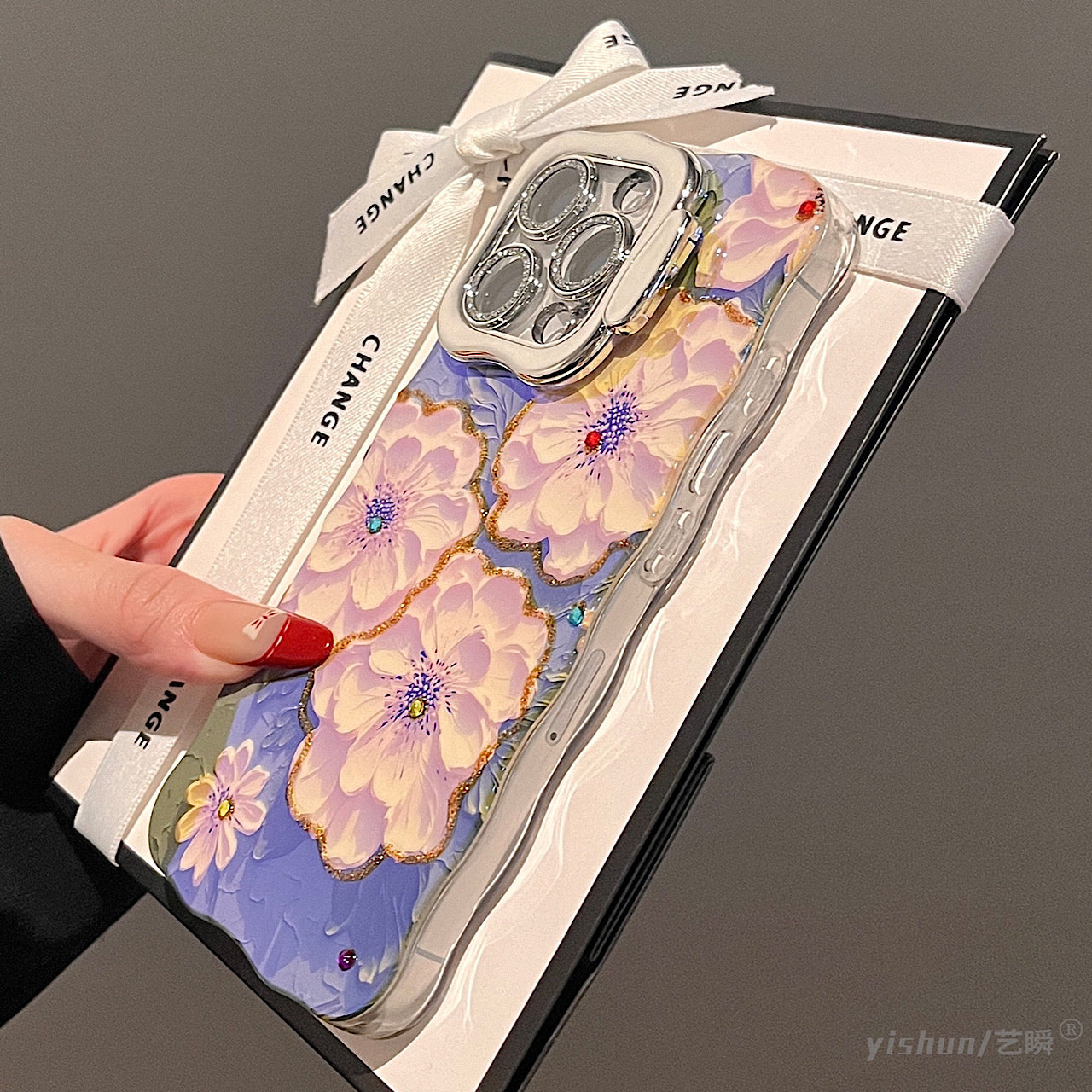iPhoneケース おしゃれ イエロー フラワー スタンド付き スマホケース