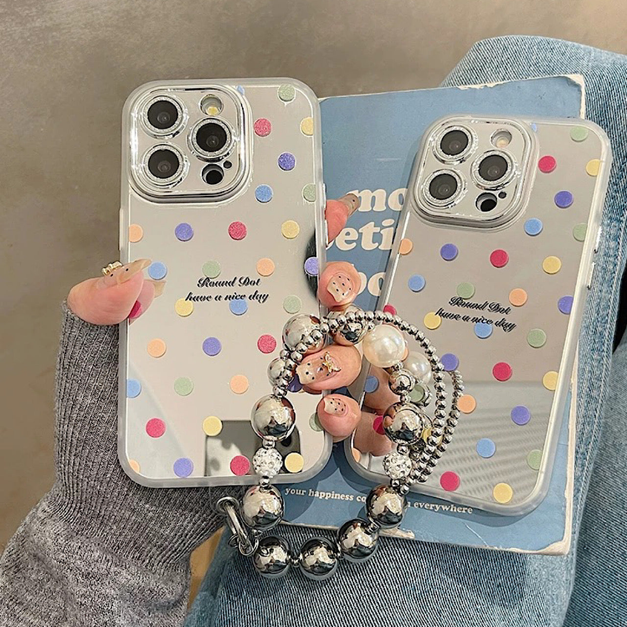 iPhoneケース 鏡付き カラフル おしゃれ ミラー付き スマホケース