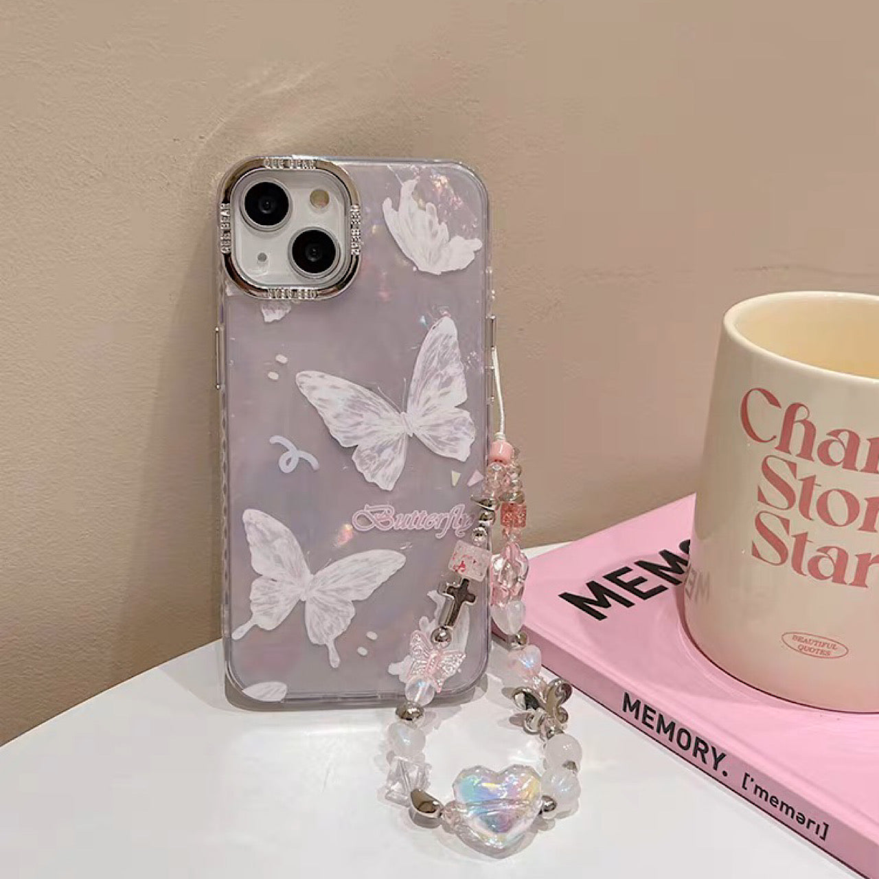 iPhoneケース おしゃれ ホワイト 蝶々 ピンク スマホケース