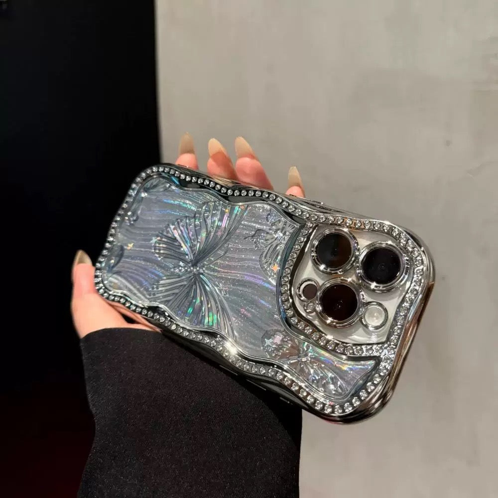 iPhoneケース おしゃれ キラキラ 蝶々 シルバー スマホケース