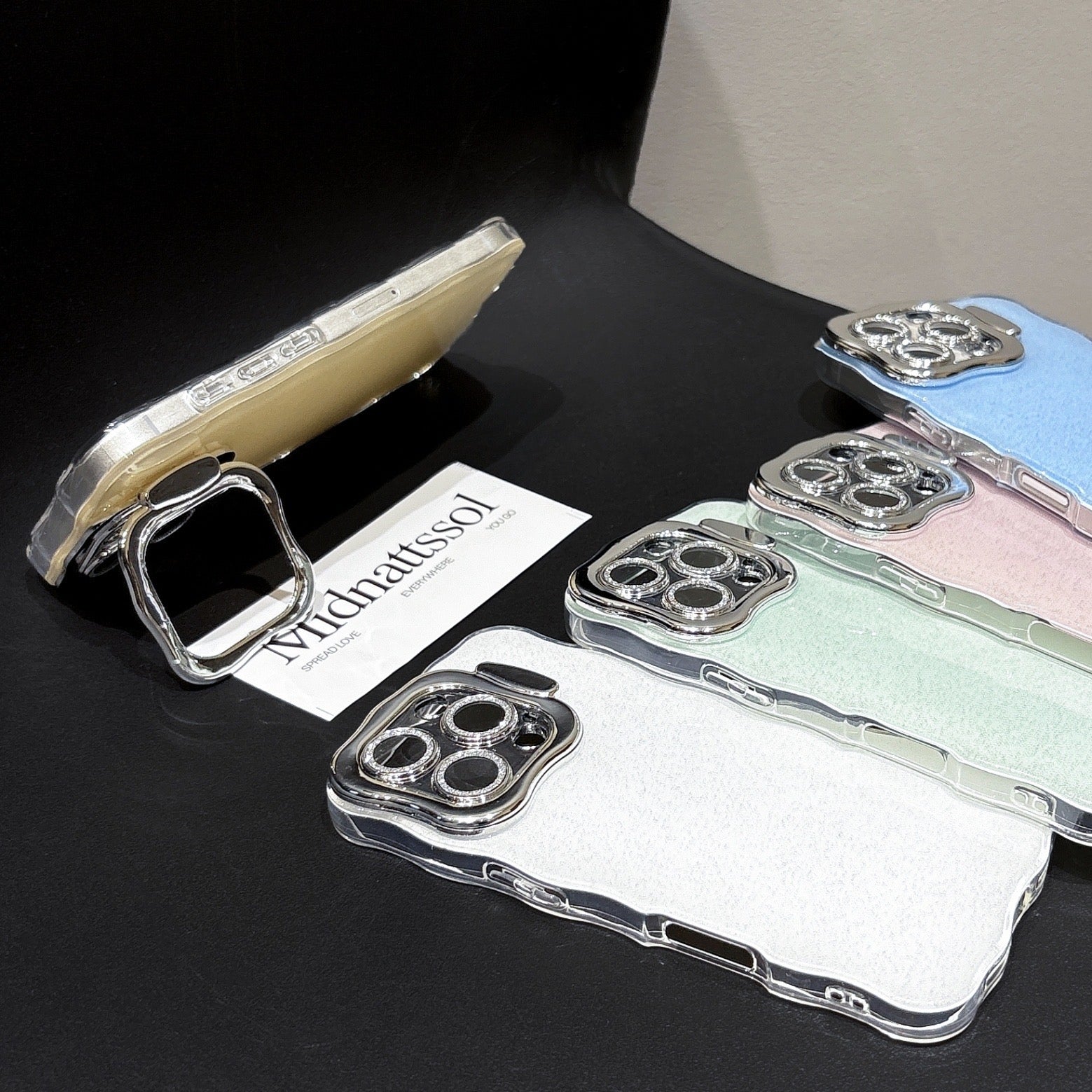 iPhoneケース 光沢ブルー スマホ スタンド付き スマホケース