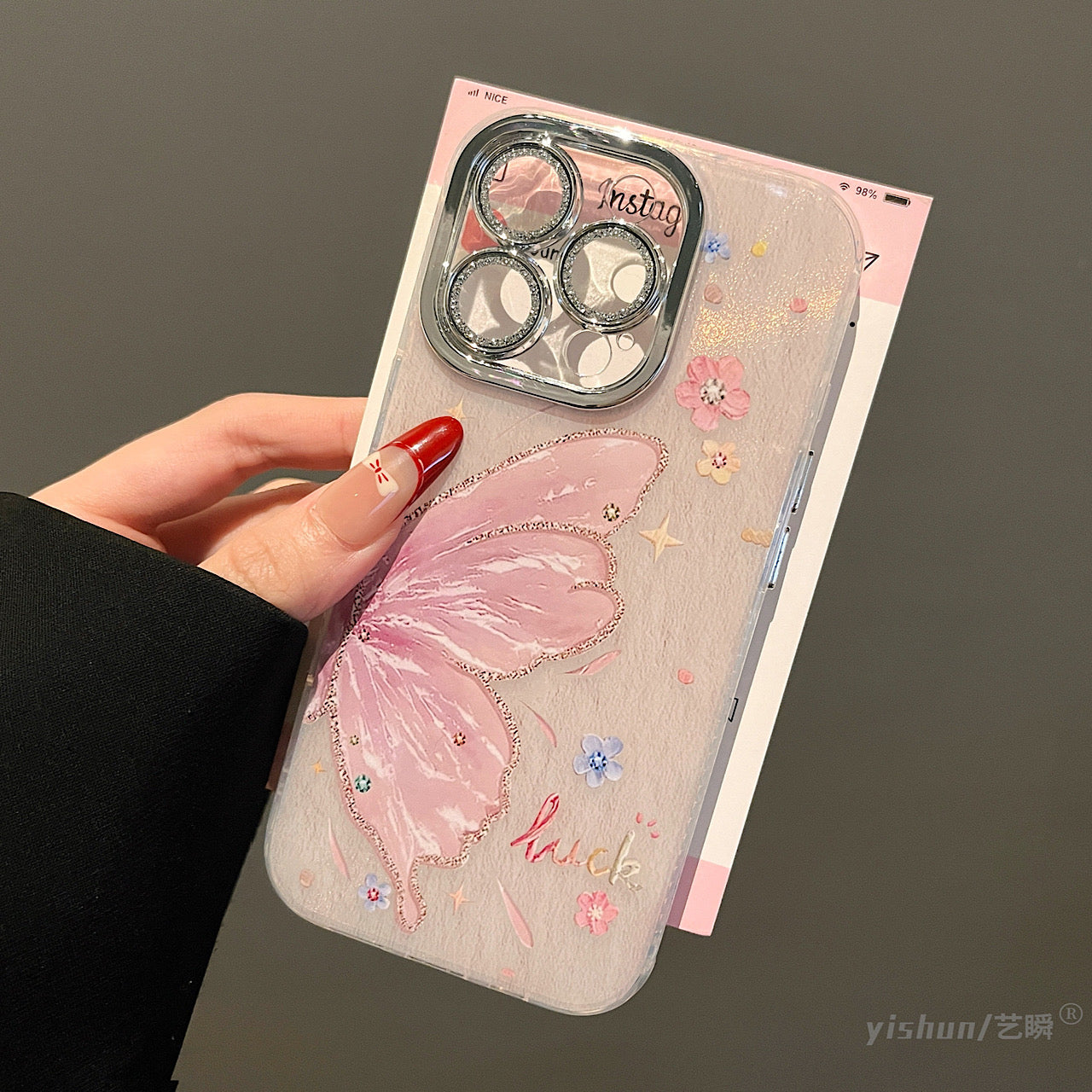 iPhoneケース おしゃれ ピンク 蝶々 スマホケース