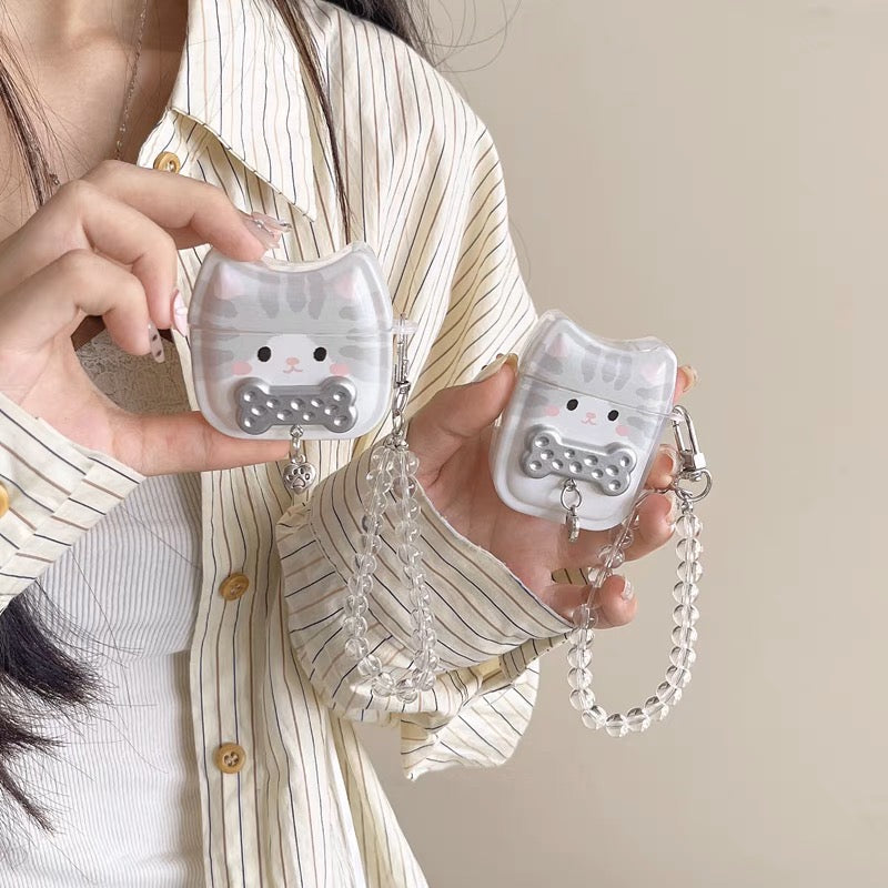 AirPodsケース かわいい 猫 ストラップ付き AirPods Proケース