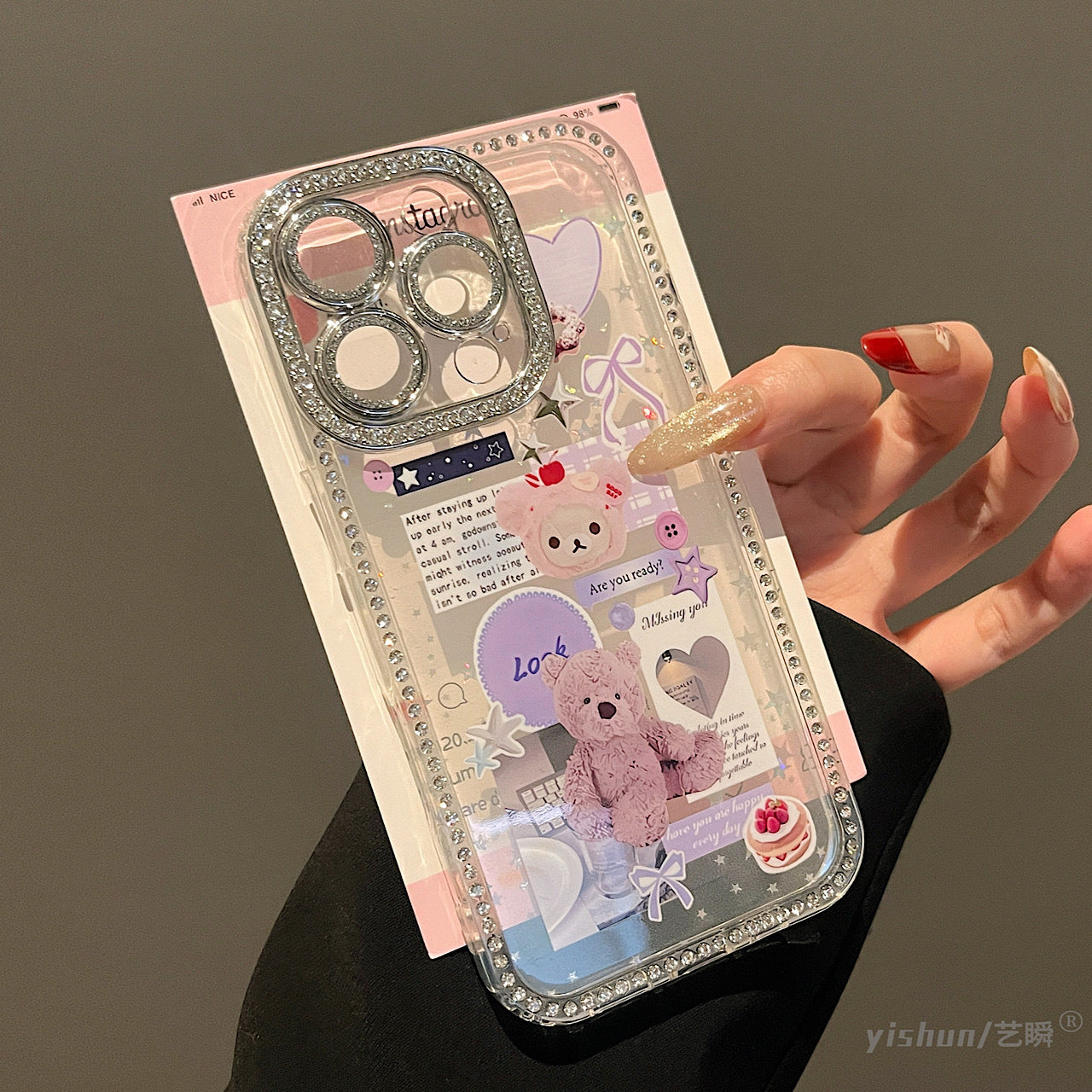iPhoneケース かわいい くま キラキラ 透明 クリア スマホケース