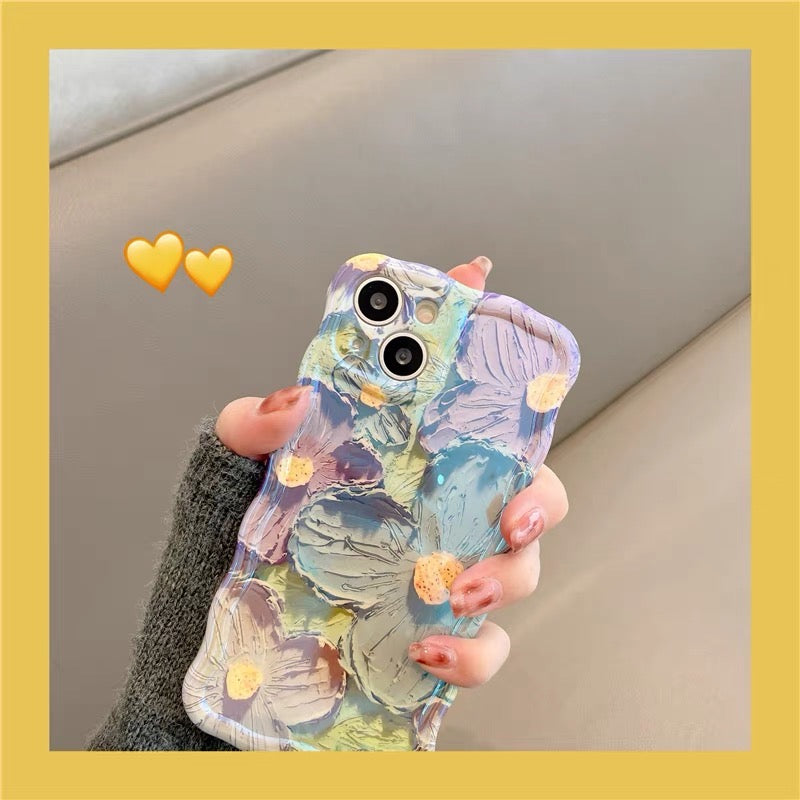 iPhoneケース お花柄 かわいい ブルー スマホケース