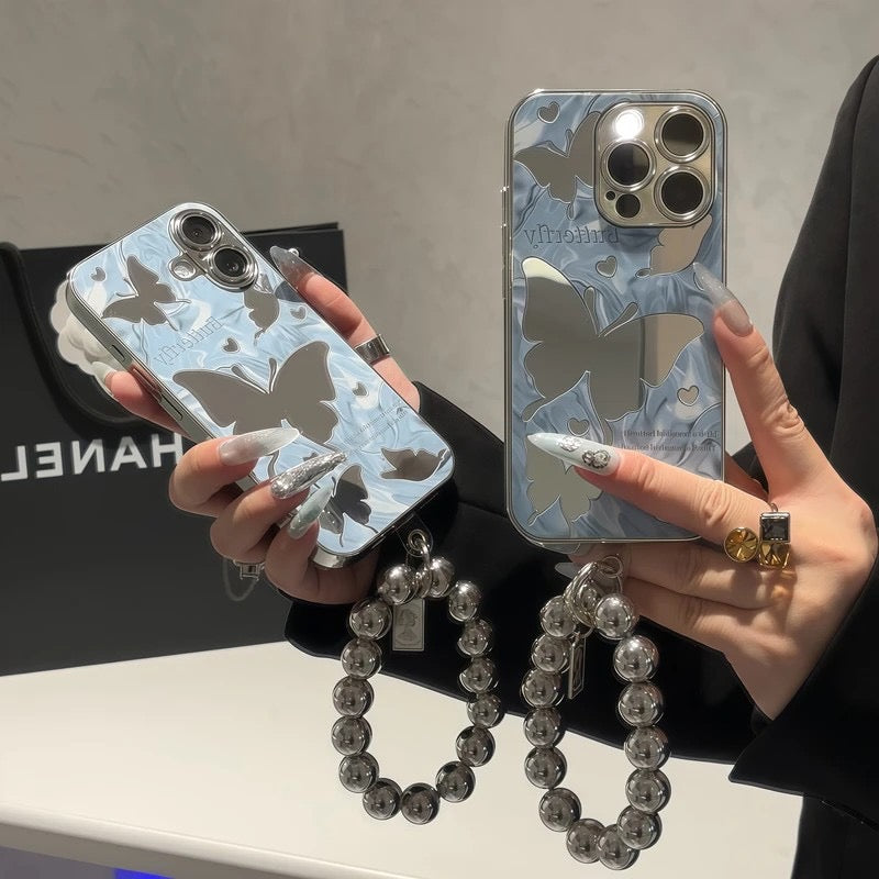 iPhoneケース おしゃれ 蝶々 ミラー付き スマホケース