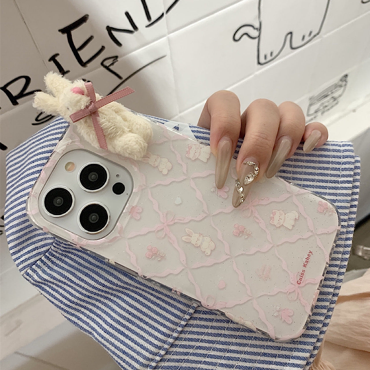iPhoneケース かわいい うさぎ ぬいぐるみ付き スマホケース