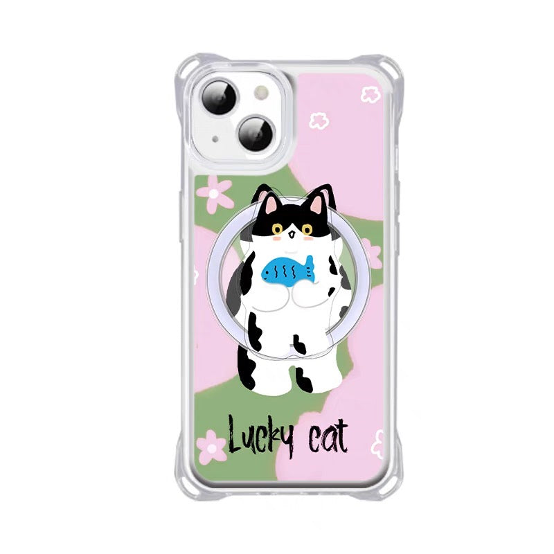 iPhoneケース かわいい 猫 頑丈 マグセーフ対応 ショルダー ストラップ スマホケース