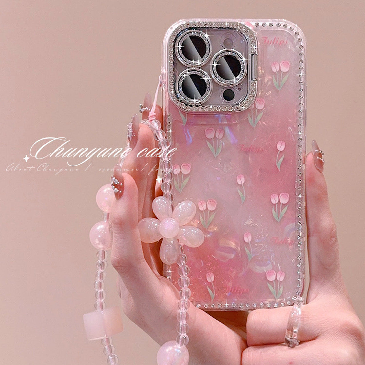 iPhoneケース かわいい ピンク チューリップ スタンド付き スマホケース