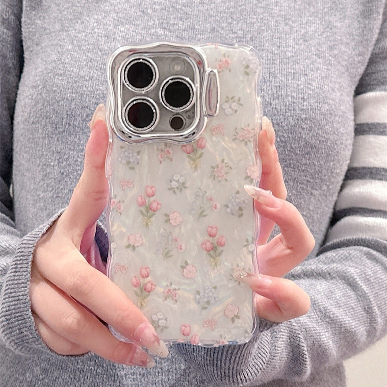 iPhoneケース おしゃれ フラワー スタンド付き スマホケース