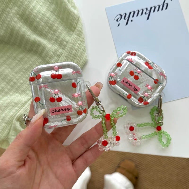 AirPodsケース 立体 チェリー シルバー AirPods Proケース