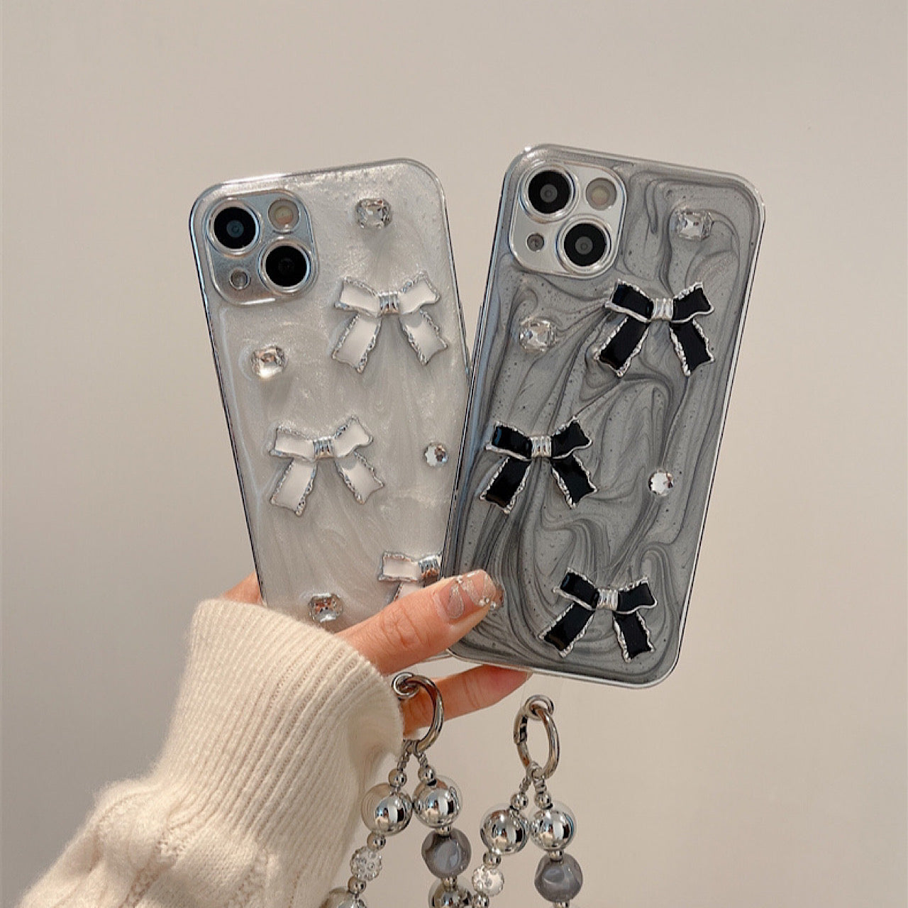 iPhoneケース おしゃれ 立体 ブラック リボン スマホケース