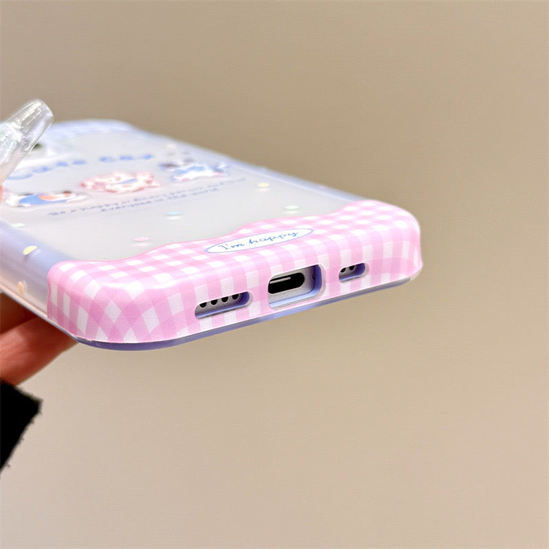 iPhoneケース かわいい 子猫 ブルー×ピンク スマホケース