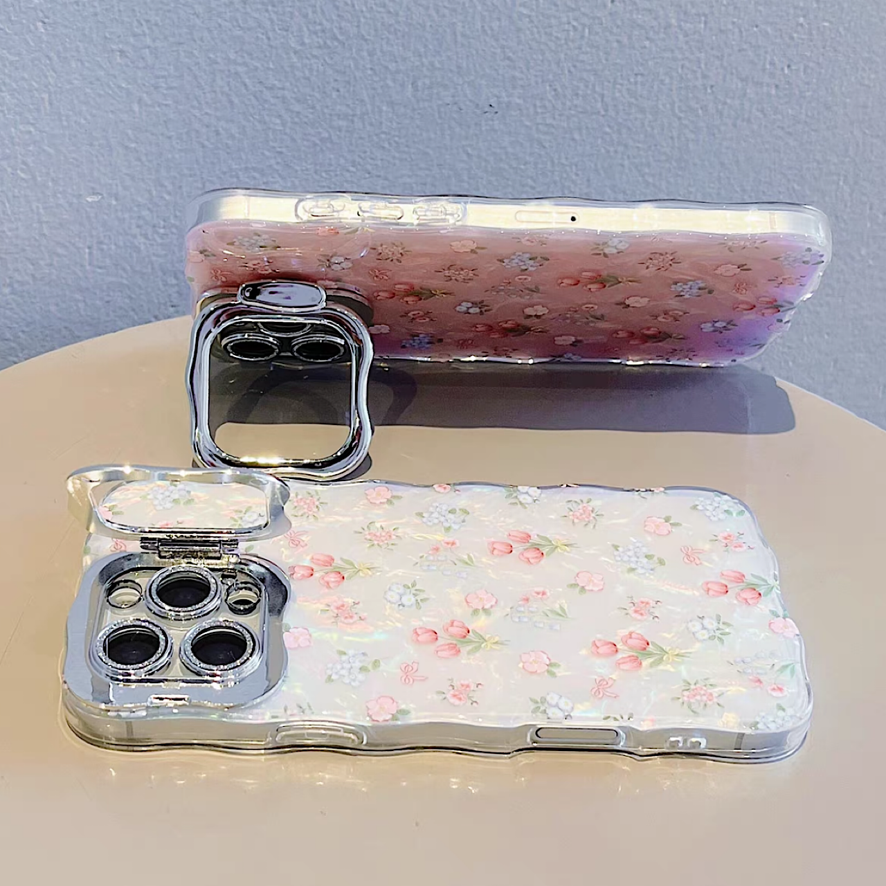 iPhoneケース おしゃれ カラフル フラワー 単色 スタンド付き スマホケース
