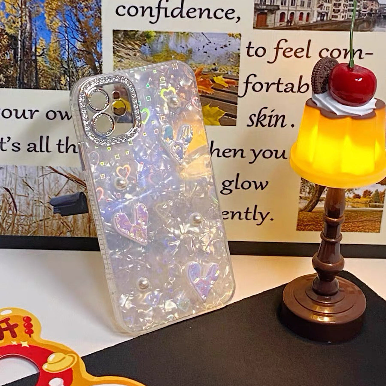 iPhoneケース おしゃれ ぷっくり ハート オーロラハート パール 透明感 うるうる ツヤ感 スマホケース