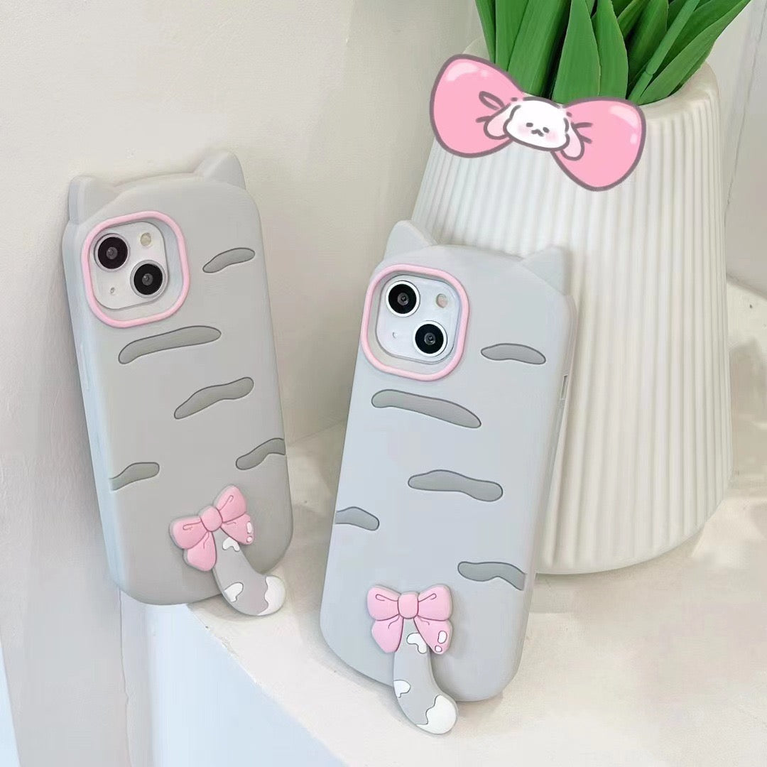 iPhoneケース 立体ねこ耳しっぽ リボン付き スマホケース