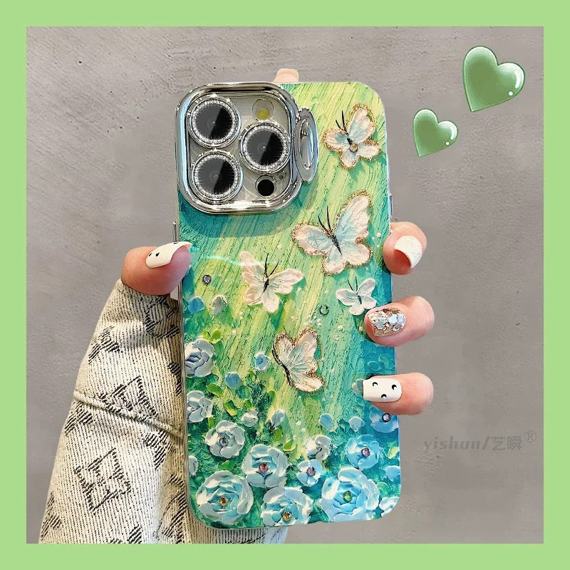 iPhoneケース おしゃれ 蝶々 フラワー スタンド付き スマホケース