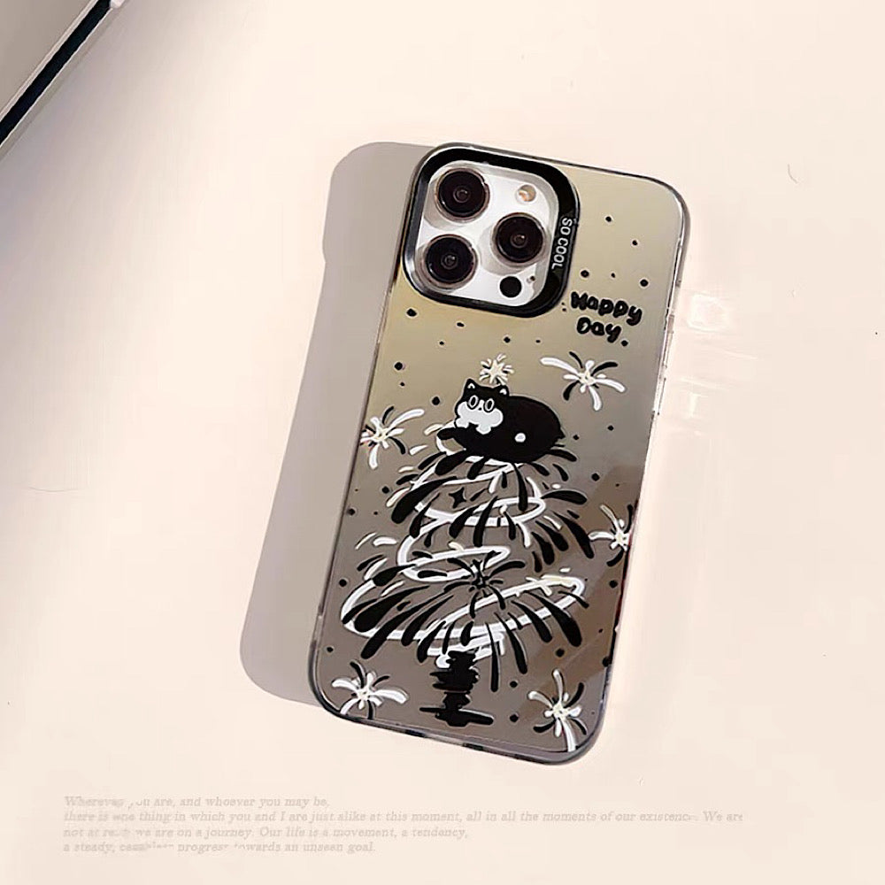 iPhoneケース かわいい ブラック ねこ スマホケース