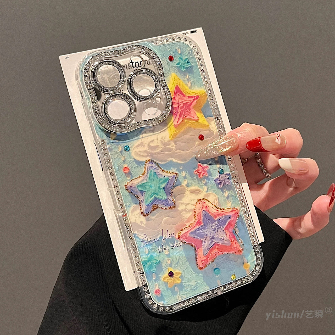 iPhoneケース ポップ 可愛い レインボースター 雲柄 スマホケース