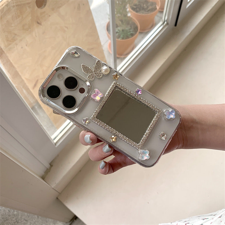 iPhoneケース おしゃれ 立体 蝶々 ミラー付き スマホケース