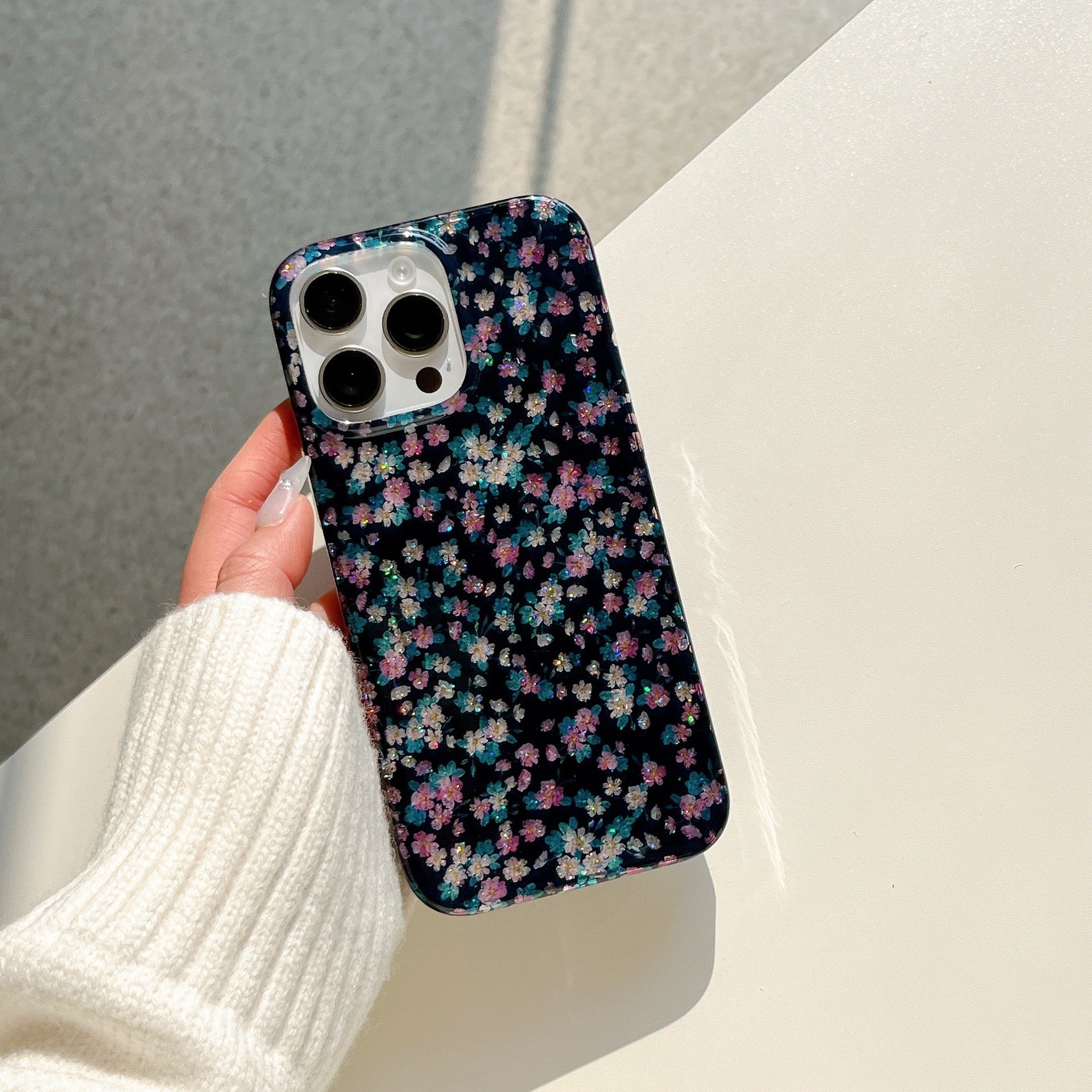 iPhoneケース おしゃれ キラキラ フラワー ブラック スマホケース
