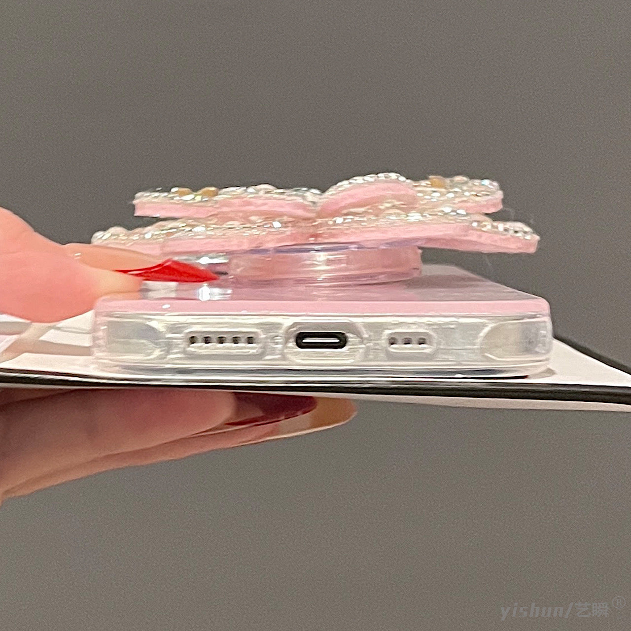 iPhoneケース おしゃれ キラキラ ハート 持ち手付き スマホケース