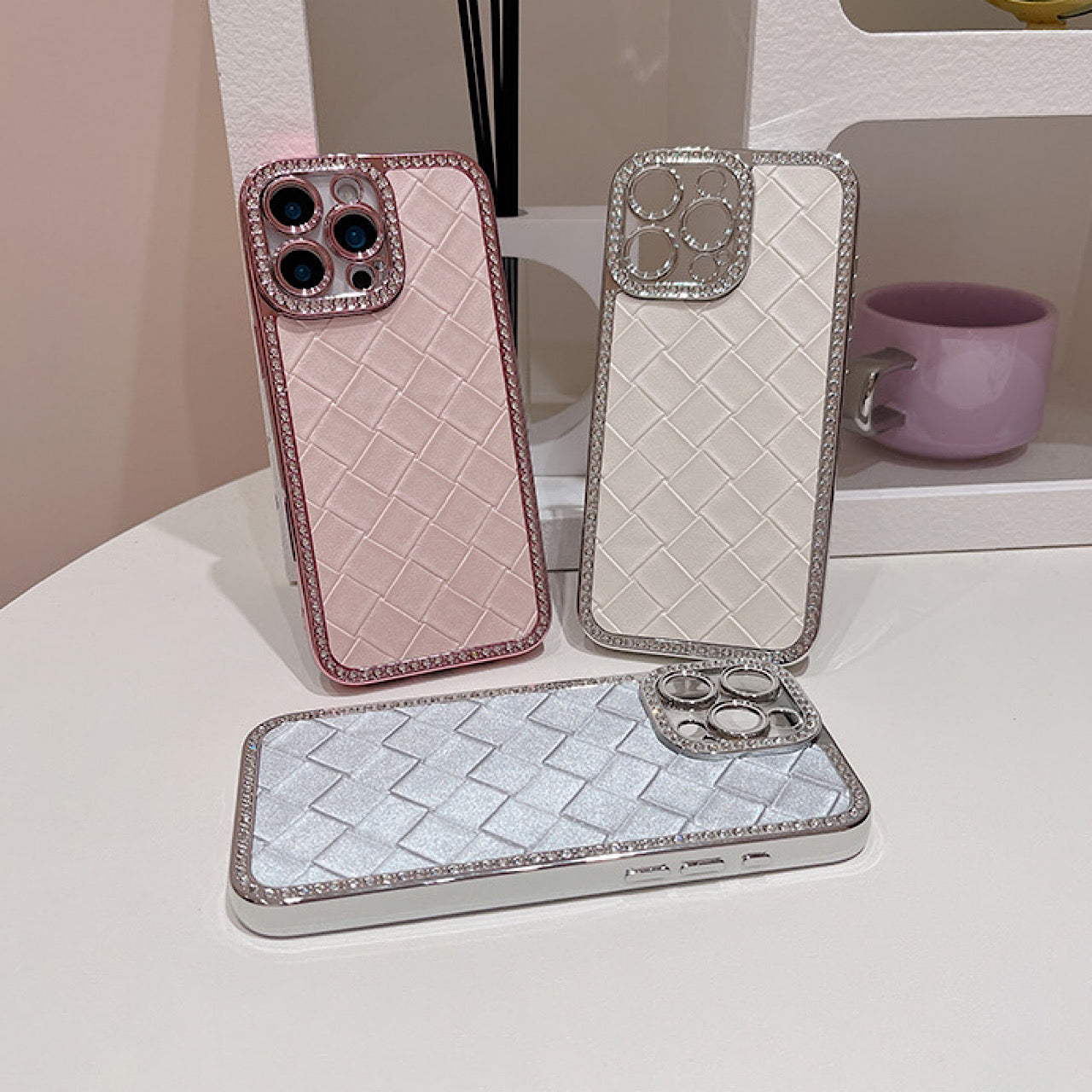 iPhoneケース ピンク ダイヤ風 レザー調 デザイン スマホケース