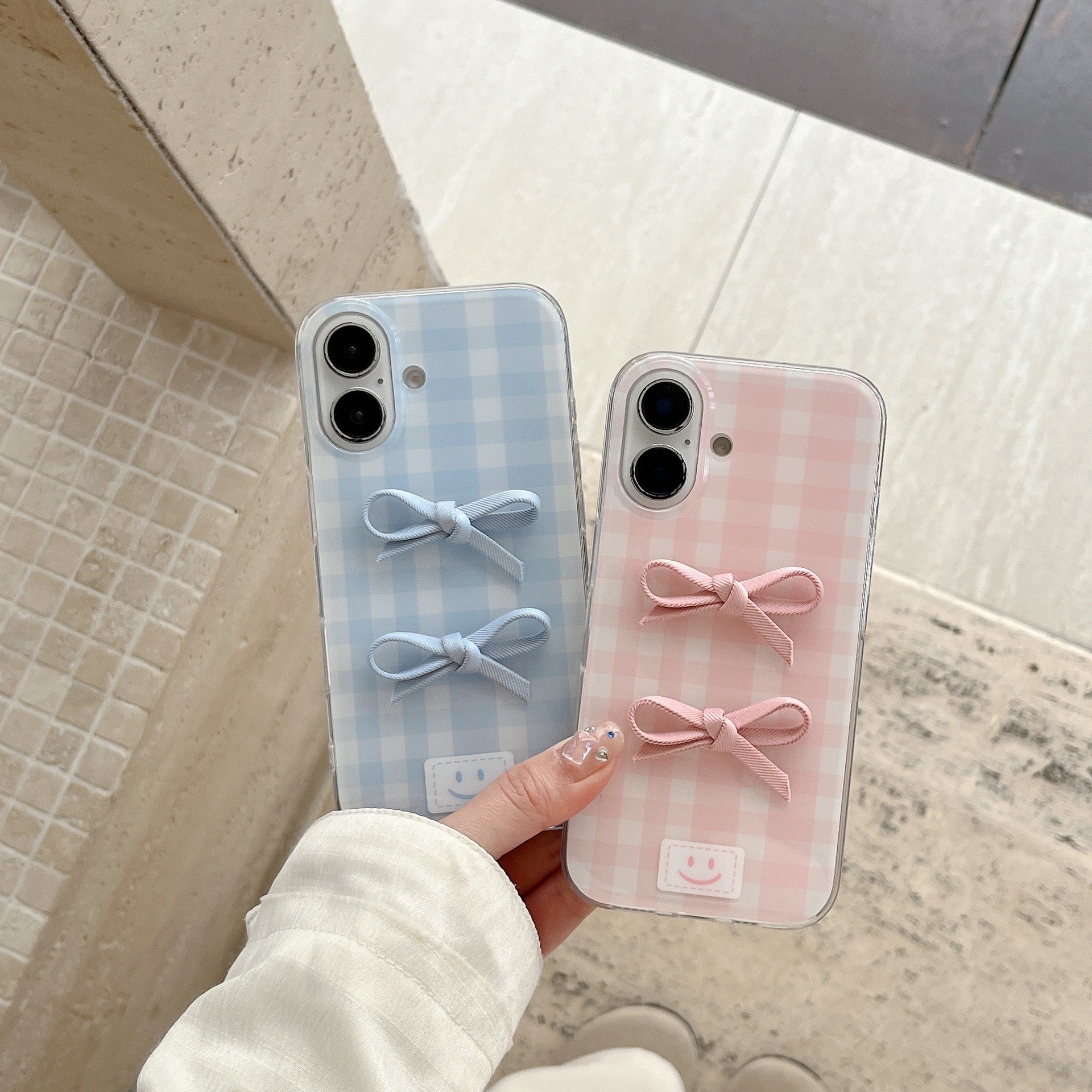 iPhoneケース おしゃれ 立体 リボン チェック柄 スマホケース