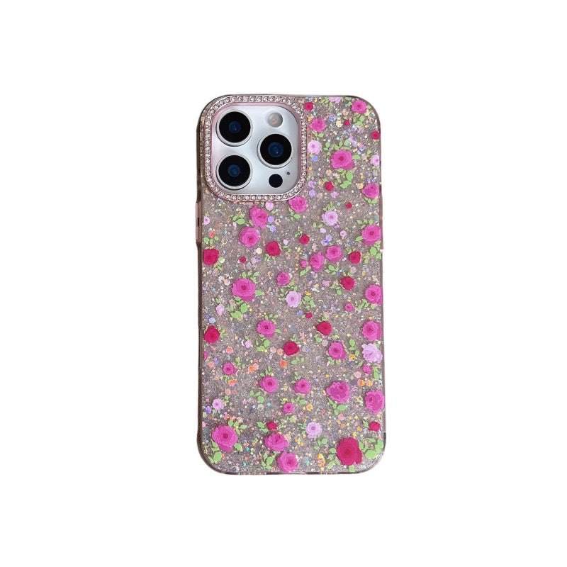 iPhoneケース かわいい ピンク フラワー キラキラ スマホケース