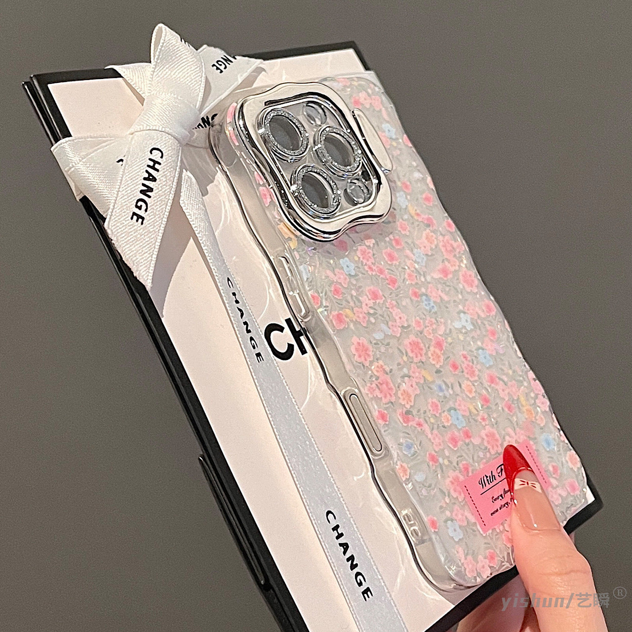 iPhoneケース おしゃれ ピンク フラワー スタンド付き スマホケース