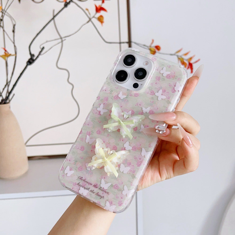 iPhoneケース 立体蝶々 リボン付き  ガーリー クリア デザイン スマホケース