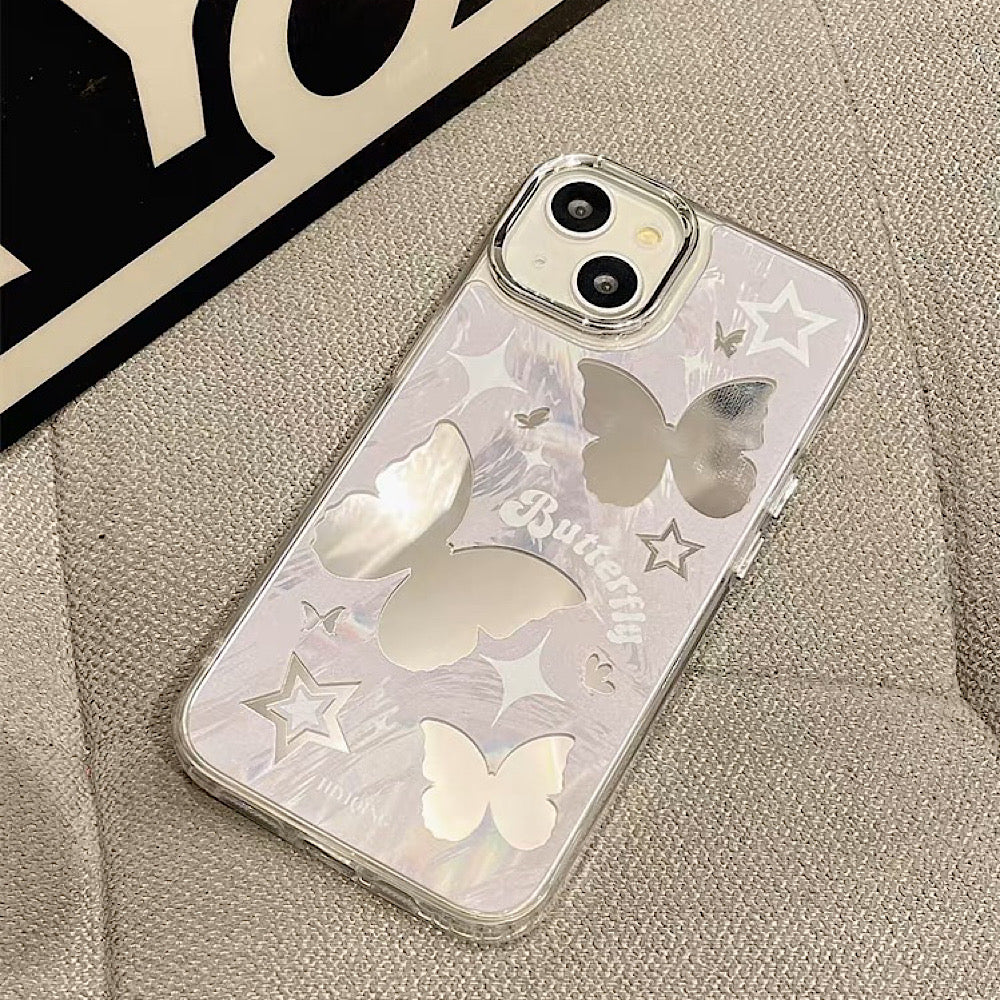 iPhoneケース 鏡付き 蝶々 おしゃれ ミラー付き スマホケース