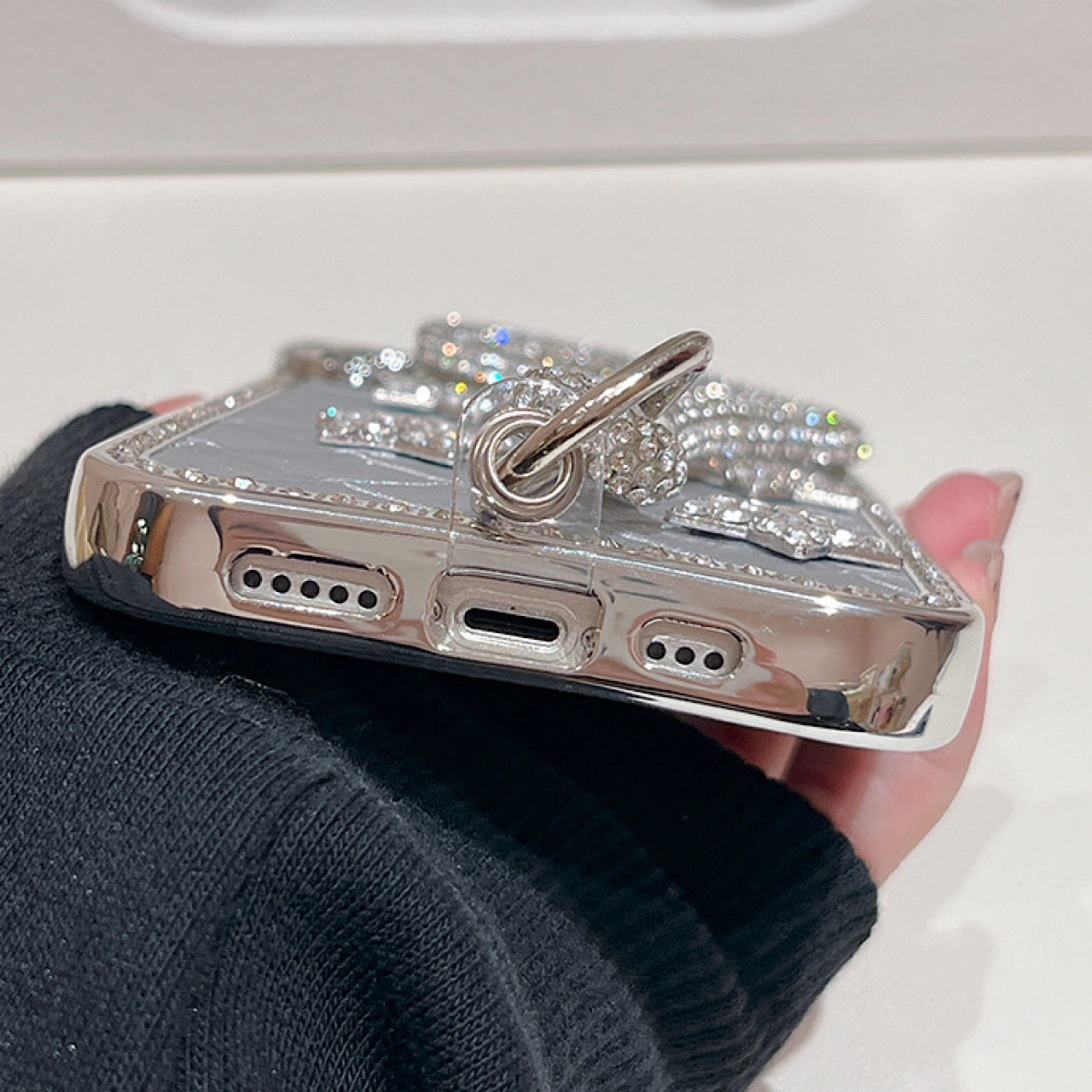 iPhoneケース 立体スター×チェック柄 キラキラ スマホケース
