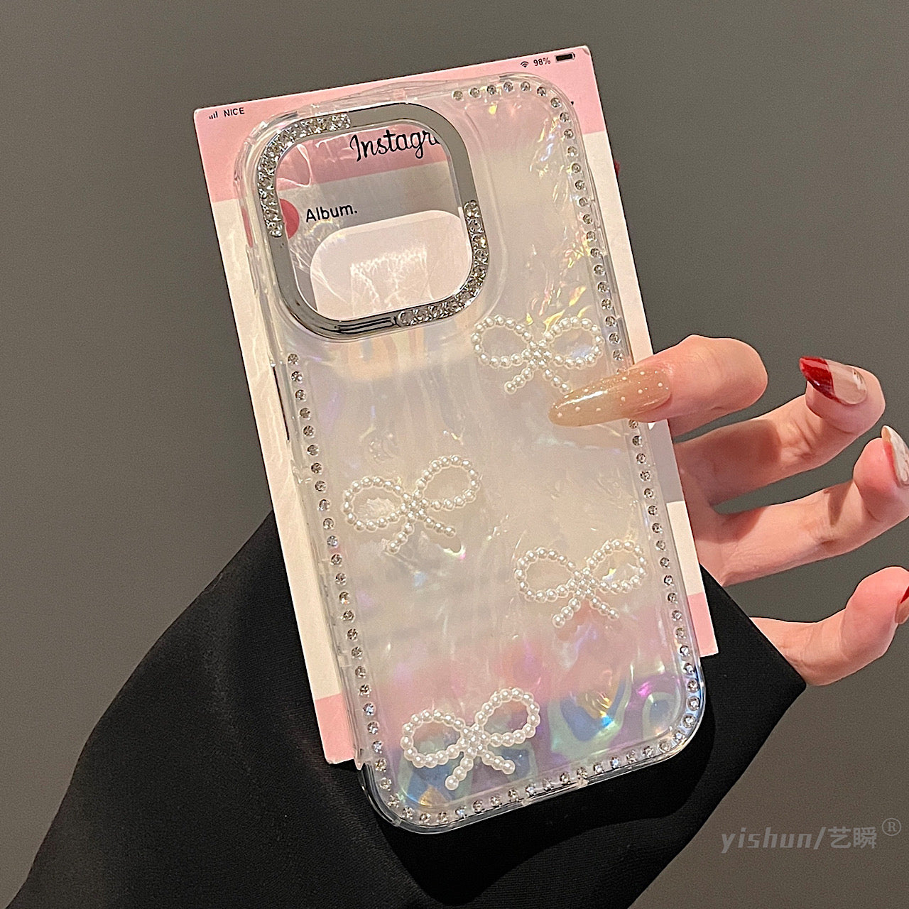 iPhoneケース おしゃれ 立体 リボン ホワイト スマホケース