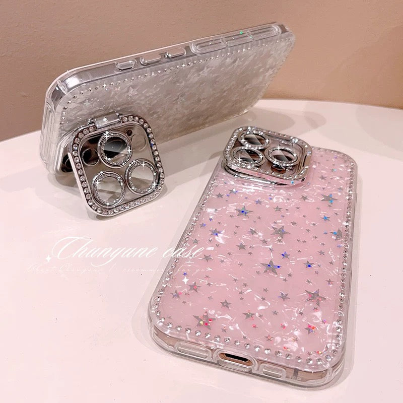 iPhoneケース おしゃれ キラキラ スター スタンド付き スマホケース