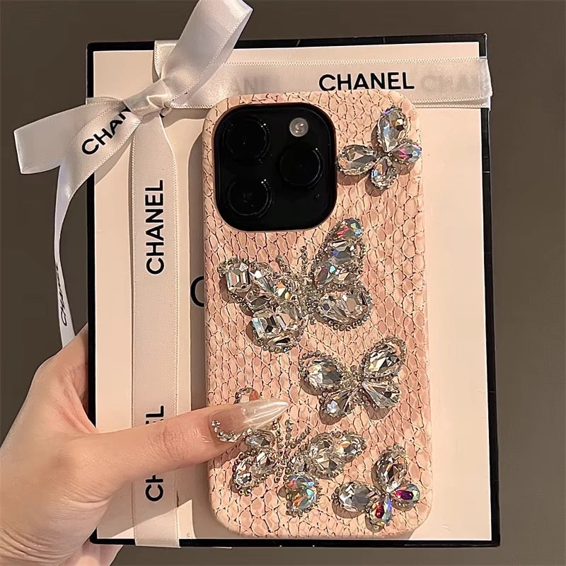 iPhoneケース おしゃれ 立体 ホワイト 蝶々 ピンク スマホケース