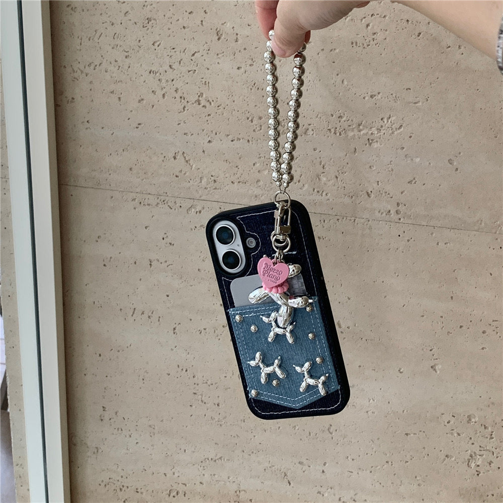 iPhoneケース かわいい 立体 子犬 ストラップ付き スマホケース