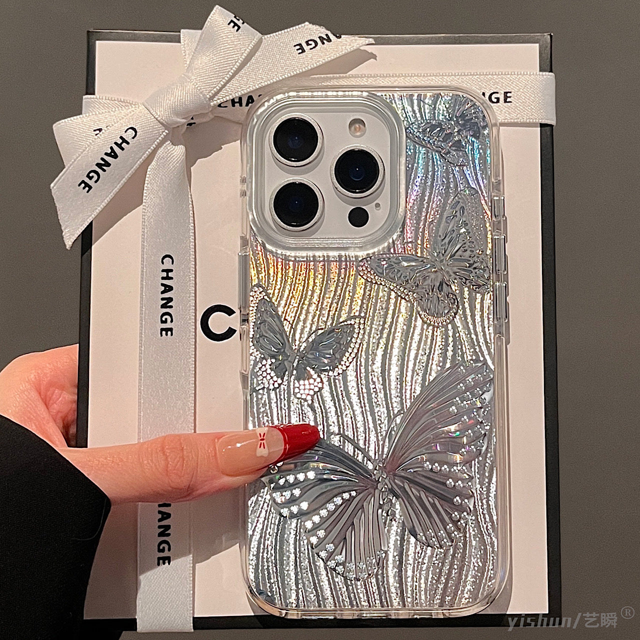 iPhoneケース おしゃれ キラキラ 蝶々 単色 スマホケース